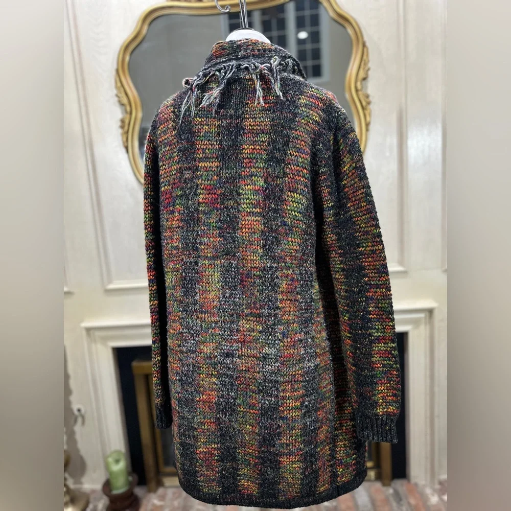 Esqualo Multicolor Knit Fringe Open Front Cardigan Sweater‎ Pockets M - Picture 6 of 12